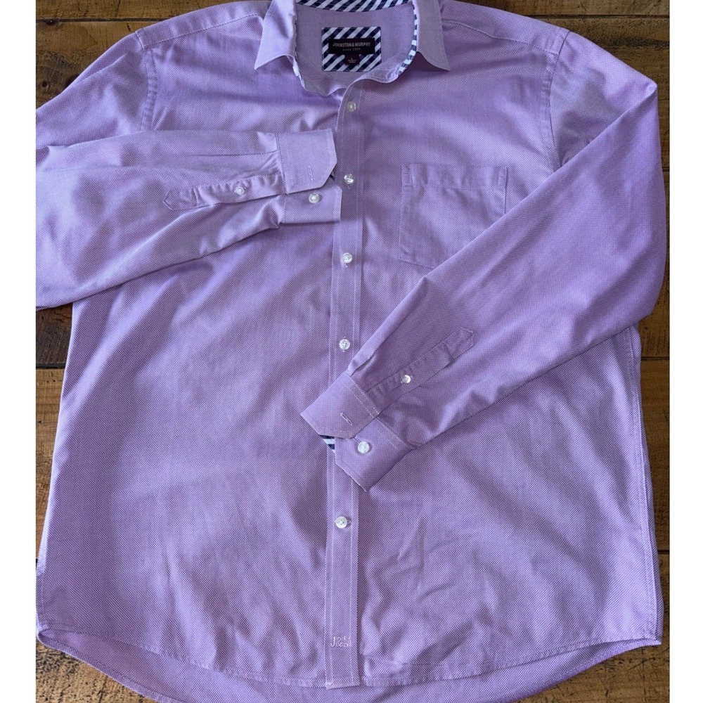 Johnston and Murphy Mens Purple Long Sleeve Button Down Shirt 100% Cotton Size L - Picture 5 of 7